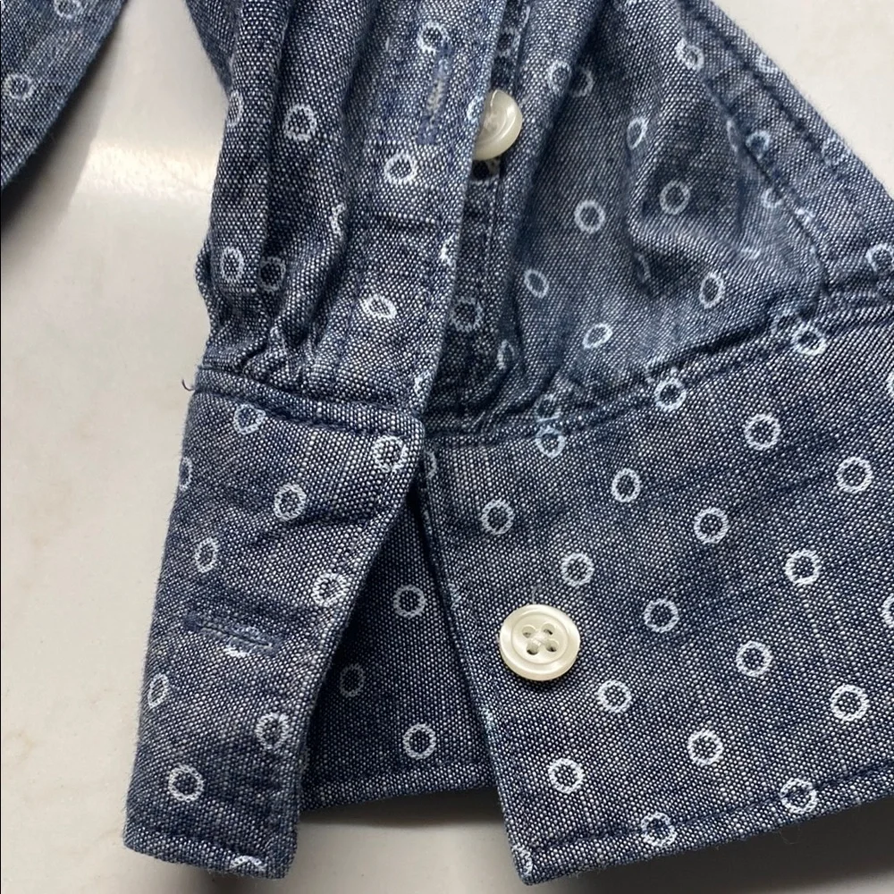 J. Crew Tunic Top Blue Polka Dot Denim-Look Popover Preppy Coastal Size Medium
